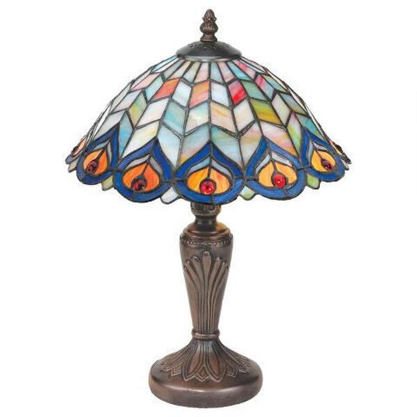 Peacock Feathers Stained Glass Lamp Cabochons Accents Art Deco Statue
